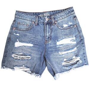 Wild Fable Distressed Denim Shorts Womens 6 Blue‎ High Waisted Ripped Cutoffs